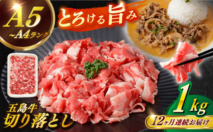 
                  【全12回定期便】【幻の和牛を様々なお料理で！】 五島牛 切り落とし 約1kg 5～7人前 小分け 国産 和牛 肉 にく 牛肉 牛 和牛 五島牛 定期便 A4 A5 すき焼き しゃぶしゃぶ 焼肉 カレー 牛丼 長崎和牛 【カミティバリュー】 [RBP081]
                