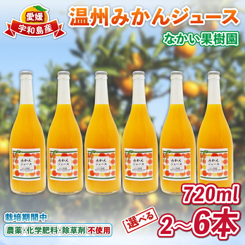 【ふるさと納税】 温州 みかん ジュース 選べる 720ml × 2本～6本 農薬 化学肥料 除草剤 不使用 なかい果樹園 果物 くだもの フルーツ ジュース 飲料 スイーツ 柑橘 温州みかん 蜜柑 mikan 愛媛ミカン 愛媛蜜柑 数量限定 産地直送 農家直送 国産 愛媛 宇和島