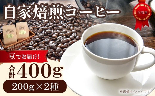自家焙煎コーヒー（豆）　400g（200g×2種）【大山ブレンド 琥珀ブレンド コーヒー 珈琲 自家 焙煎 2種 飲み比べ 豆 コーヒー豆 ご自宅用 飲料 鳥取 日吉津村】