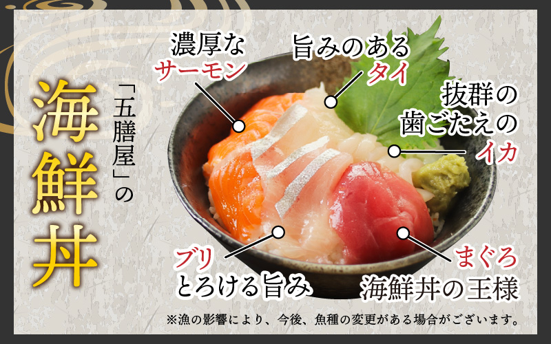 【刺身用】海鮮丼の具5種盛り（マグロ・サーモン・タイ・イカ・ブリ）60g（タレ付）× 5人前【最新の冷凍技術】