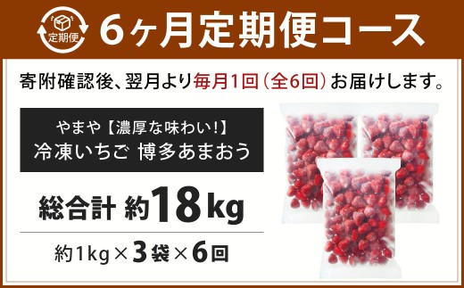 [ 定期1ヶ月毎6回 ] やまや 【 濃厚な味わい！ 】 冷凍いちご 博多あまおう 約3kg （ 1kg × 3袋 ） いちご 苺 イチゴ くだもの 果物 フルーツ あまおう 冷凍 冷凍苺 冷凍イチゴ 国産 福岡県産 ジャム スムージー ヨーグルト 果実 果肉 定期 定期配送