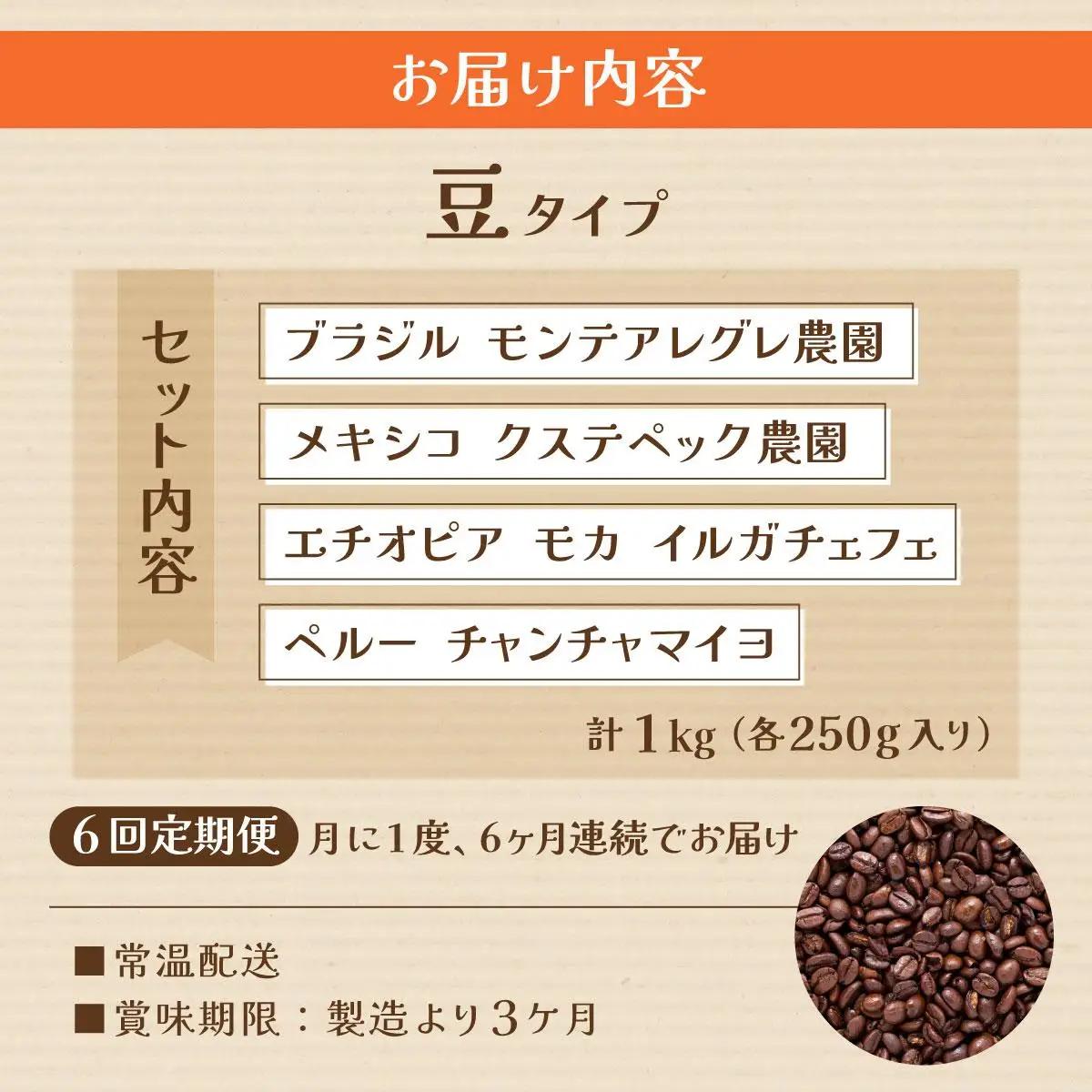 ＜定期便・全6回＞申込後に自家焙煎！魅惑のスペシャルティ コーヒー 4種セット【豆】1kg