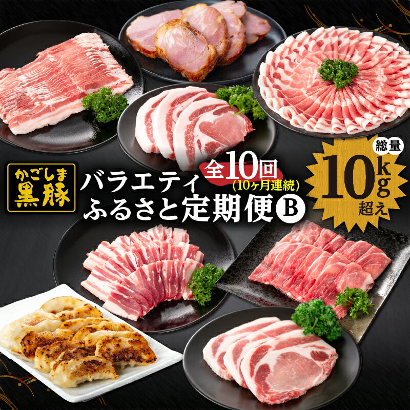 【ふるさと納税】 ＜国産＞ 【定期便】黒豚バラエティふるさと定期便B【全10回】しゃぶしゃぶ、焼肉、とんかつ肉、焼豚、餃子を1ヶ月ごとに10 回お届け！豚肉 トンカツ ぎょうざ 国産【和田養豚】