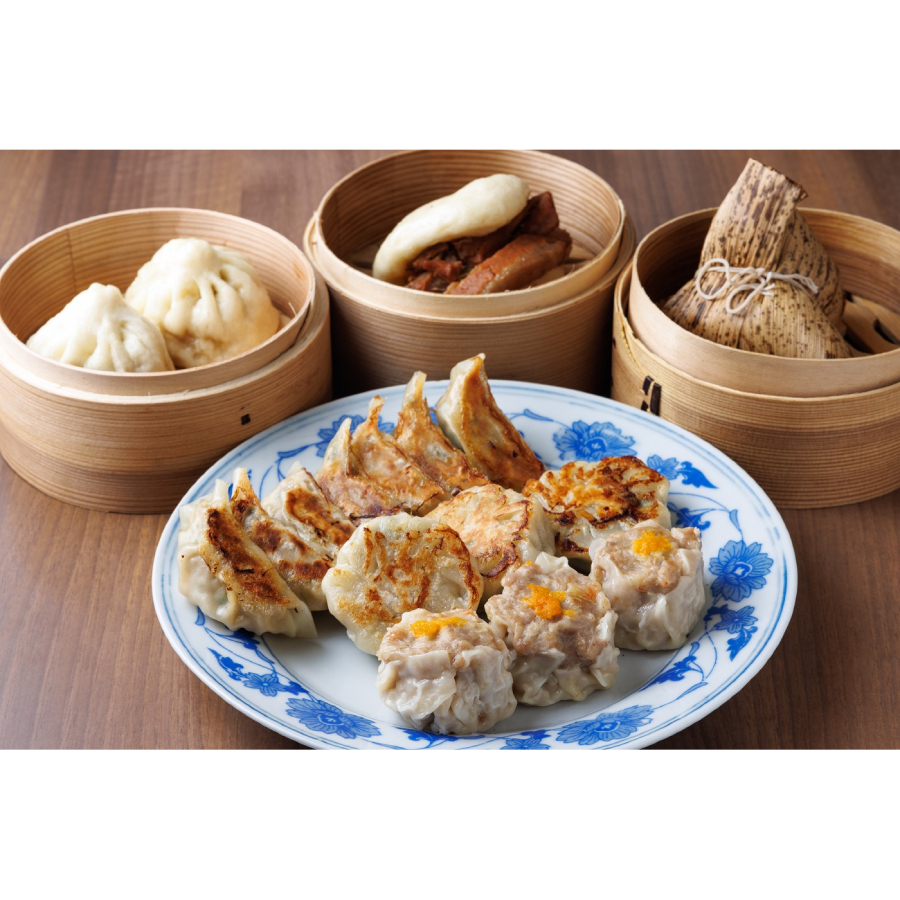 ＜笑仁。＞点心セットD　台湾ちまき6個、肉焼売12個、特製豚饅頭6個、角煮バーガー5個、餃子30個、エビニラ饅頭8個