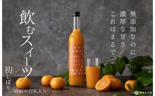 
有田のみかんジュース 500ml×12本 和歌山県産 有田みかん使用 無添加 100％ ストレート
