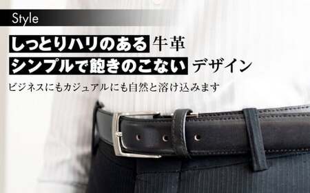 紳士用 レザーベルト メンズ 通勤 就活 通学 フォーマル 30mm 革 ブラック:縫い糸 ブルー