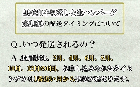 【定期便 6回発送】総合計14.4㎏！自慢の黒毛和牛切落しと手作り生ハンバーグ定期便