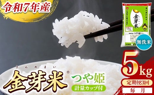 【定期便】BG無洗米・金芽米つや姫 5kg×3ヵ月 （毎月）計量カップ付き【令和7年産 時短 健康 特別栽培米 うまみ 甘み 栄養 おいしい 粒ぞろい ふっくら ビタミン ミネラル 島根県 安来市】【価格改定XA】【45-SS-61】