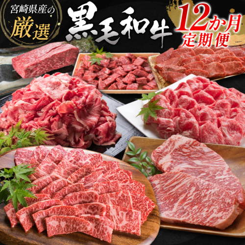 ＜年末限定＞宮崎県産黒毛和牛 12か月定期便 国産 牛肉 焼肉 ステーキ すき焼き しゃぶしゃぶ 精肉 冷凍【F78-26】
