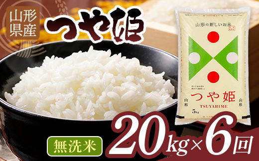 【6回定期便・9月後半発送】令和7年度 山形県産 つや姫 20㎏(5㎏×4)×6回 合計120㎏ 無洗米 精米 白米 ご飯 ごはん 国産 ブランド米 つやひめ 節水 節水 時短 冷めてもおいしい お取り寄せ 食品 山形県 西川町 月山 FYN2-578