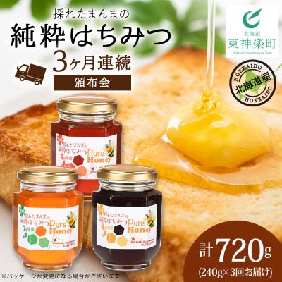 ふるさと納税 東神楽町 【定期便・頒布会】3ヵ月連続お届け!東神楽産採れたまんまの純粋はちみつ 240g