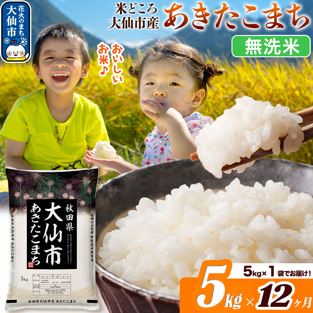 米《定期便12ヶ月》あきたこまち【無洗米】米どころ秋田県大仙市産 あきたこまち5kg（5kg×1袋） [米 お米 こめ 無洗米 精米 あきたこまち ブランド米 通算18回 特A 小分け ご飯 ごはん 米どころ 秋田県産 大仙市]