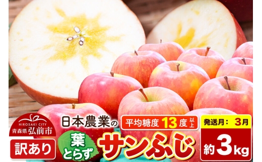 【27年3月クール便発送】りんご 葉とらずサンふじ 【訳あり】 約3kg 平均糖度13度以上 青森県産 [りんご 林檎 アップル 産地直送 葉とらず サンふじ 訳あり 自宅用 家庭用 果物 フルーツ くだもの おいしい 美味 甘い 青森県 弘前市 日本農業]