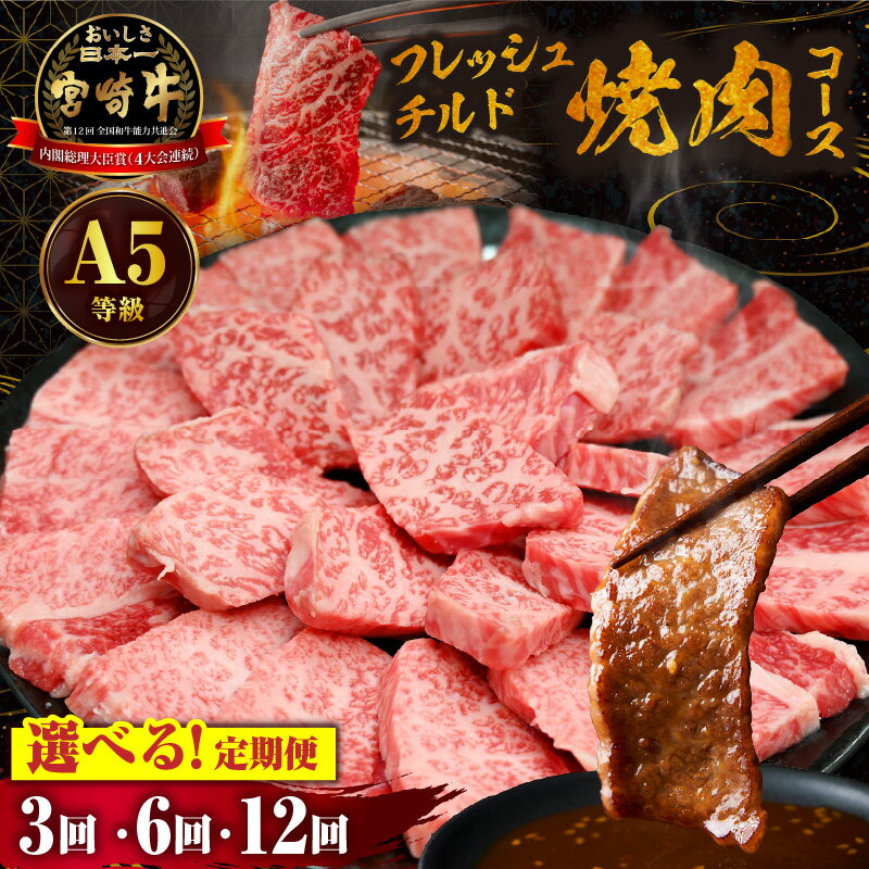 【ふるさと納税】【A5等級以上】【選べる定期便】宮崎牛フレッシュチルド焼肉コース3回～12回 牛肉 内閣総理大臣賞 国産牛 牛定期便 肉 お肉 A5 宮崎牛 ふるさと 人気 おすすめ 贈答 ギフト お裾分け プレゼント 精肉 宮崎県 小林市 送料無料