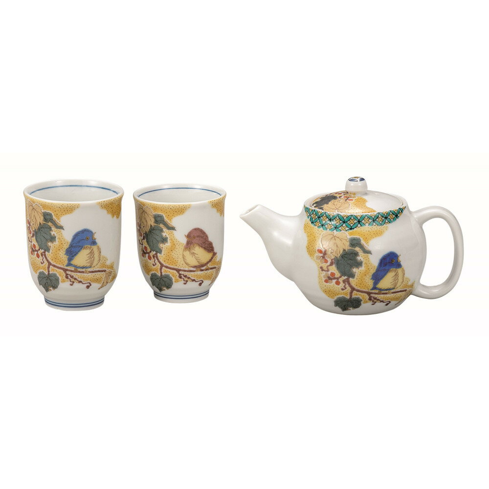 【ふるさと納税】九谷焼　 くつろぎ揃　吉田屋すずめ（網付）　a03　【 工芸品 伝統工芸品 食器 キッチン雑貨 キッチン用品 食卓 お茶用品 湯呑 】