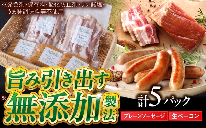 
                  中山道ハム プレーンソーセージ 生ベーコン 計5パック 小分け 冷凍 瑞浪市 / オーガニックフーズ ソーセージ そーせーじ ハム ウインナー 無添加 [AZAK009]
                