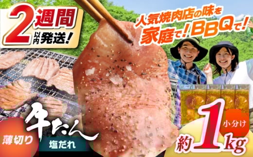 薄切り 牛タン 塩だれ  約250g×4パック 計約1kg 小分け 個包装 味付け タレ たれ 高知県 お肉 牛肉 贅沢 焼き肉 BBQ バーベキュー 訳あり わけあり ワケアリ 牛たん 【焼肉寛十郎】 [ATDO033]