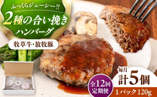 【全12回定期便】　【牧草牛×放牧豚】ハンバーグ 5個 《厚真町》【GOODGOOD株式会社】ハンバーグ 牛肉 豚肉 合い挽き 小分け 冷凍配送 北海道 [AXBP029]