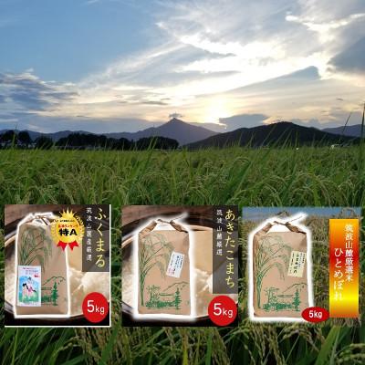 ふるさと納税 茨城県 筑波山麓産 食べ比べ3種セット(あきたこまち・ひとめぼれ・ふくまる)各5kg 計15kg
