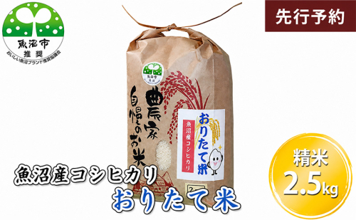 【先行予約 令和8年産】 魚沼産コシヒカリ おりたて米 （精米）2.5kg お米