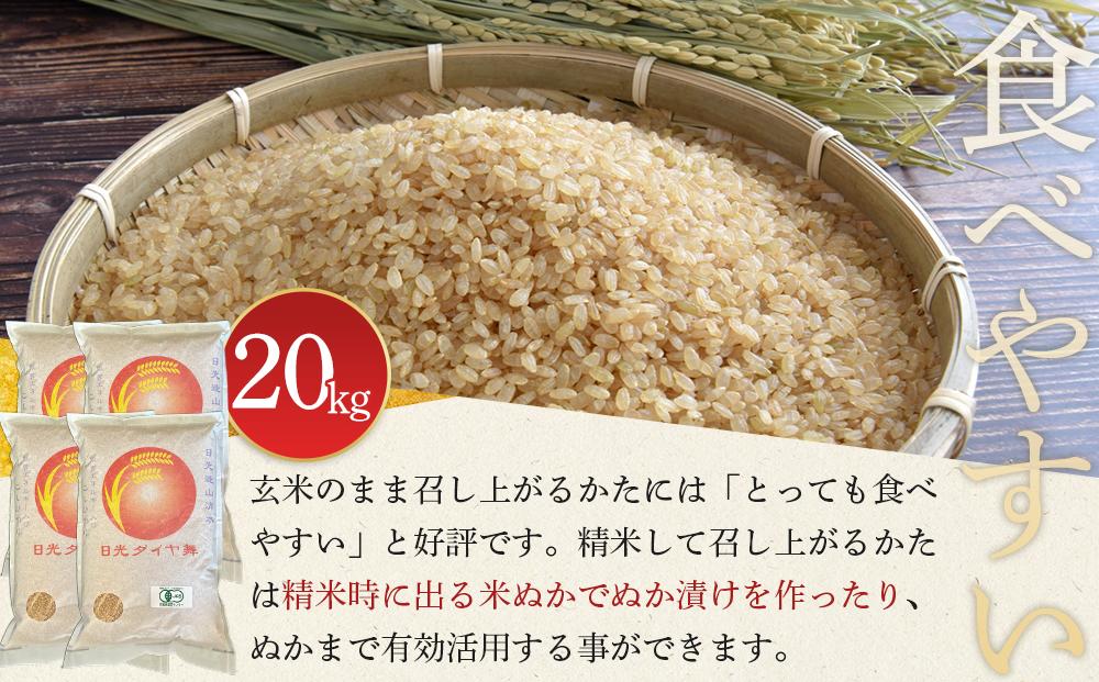 玄米 20kg（5kg×4パック）JAS有機認定 日光ダイヤ舞 令和7年度米 こしひかり 新米 先行予約 【2025年9月下旬以降発送予定】 ｜ お米 有機栽培 無農薬 コシヒカリ 栃木県 日光市