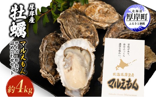 
            厚岸産 牡蠣マルえもん 約4kg サイズ色々・形色々 詰め合わせセット [№5863-1211]
          