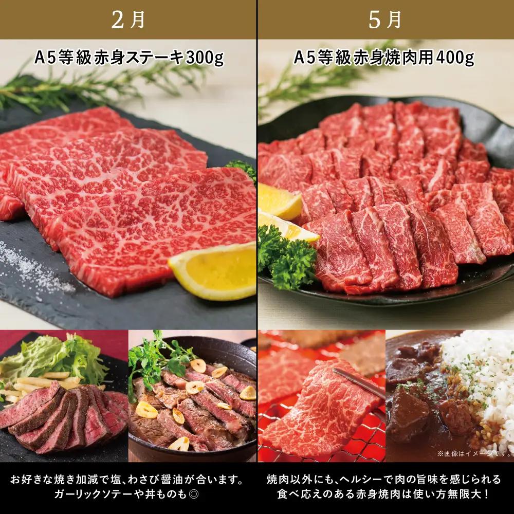 【特撰定期便 全4回】 A5等級 鹿児島県産 黒毛和牛 赤身 定期便 赤身肉 ヘルシー ステーキ すき焼き しゃぶしゃぶ 焼肉 ローストビーフ ブロック お肉 国産 牛肉 冷凍 定期便 カミチク