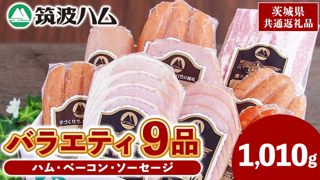 筑波ハム バラエティ 9品 ( ハム ベーコン ソーセージ ) 合計1010g 茨城県産 『 常陸の輝き 』 ブランド豚 銘柄豚 ( 茨城県共通返礼品 ) 詰合せ 詰め合わせ 肉 豚 ウィンナー 熟成 [FA003us]