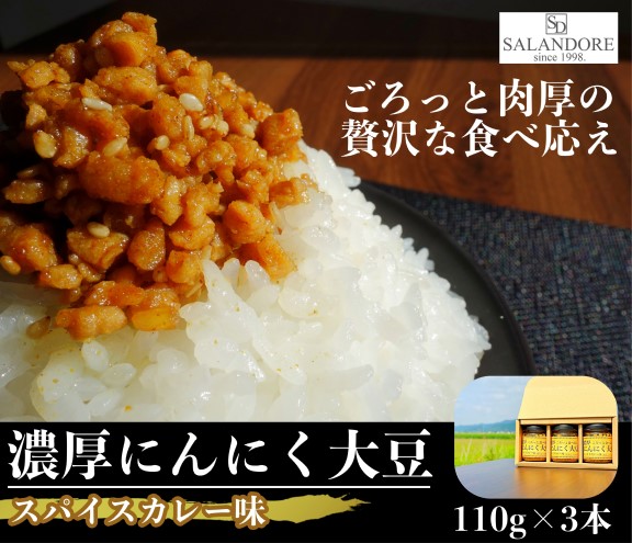 濃厚にんにく大豆_スパイスカレー味_3本セット 加工食品 豆類 大豆ミート 独自製法 高たんぱく 食物繊維 ミネラル ビタミン オリジナルの味付け 