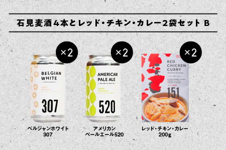 石見麦酒2種4本とレッドチキンカレー2袋 セットB IB-12 330ml×4本【配送不可：離島】