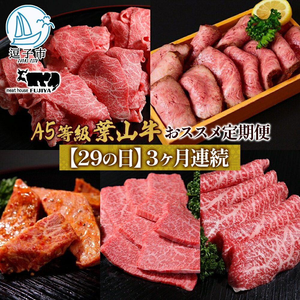 【ふるさと納税】【29の日定期便】3ヶ月連続 葉山牛 定期便 カタログ ギフト カルビ切り落し ジューシー 黒毛和牛 霜降り 赤身 肉 焼く 家族 贈り物 受賞 うし 和牛 冷凍 良質 冷凍便 送料無料 冨士屋牛肉店 神奈川県 逗子市