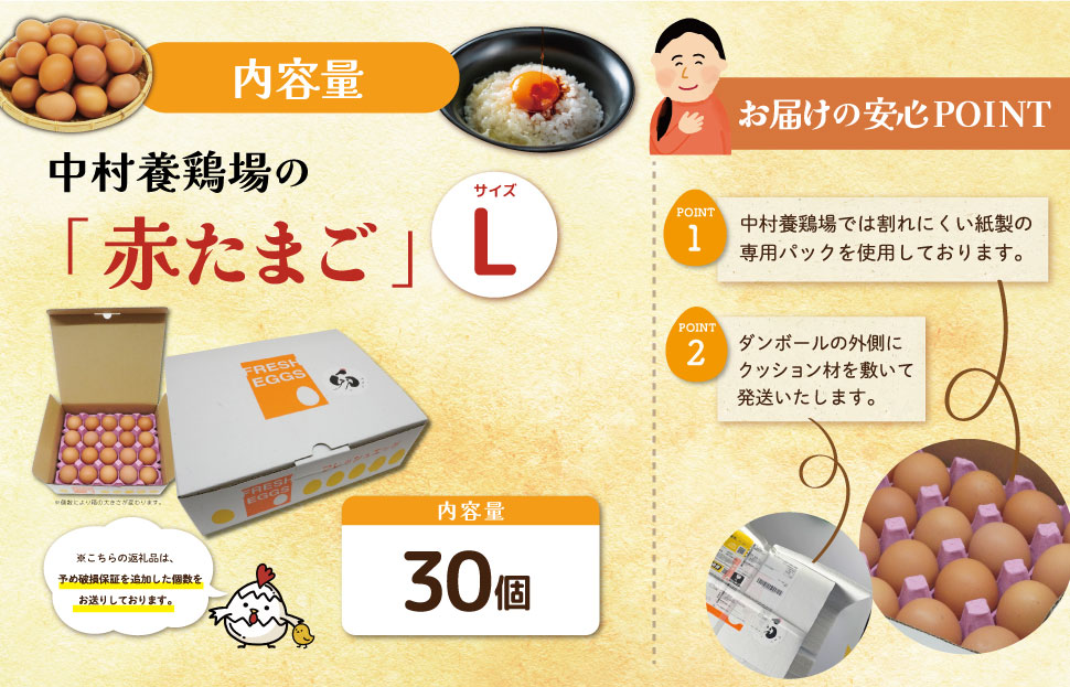 新鮮たまご 赤玉 Lサイズ 30個 明和町 中村養鶏場 卵 たまご 生卵 生たまご 鶏卵 国産 濃厚 ny2