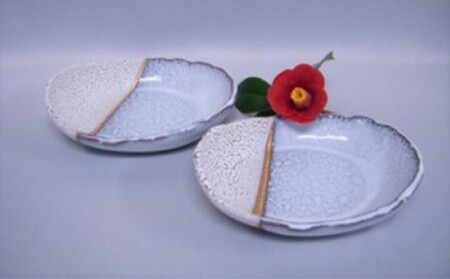 萩焼 掛分金彩楕円皿二枚組