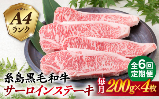 
【全6回定期便】A4ランク 糸島 黒毛和牛 サーロインステーキ 約200g × 4枚 糸島市 / 糸島ミートデリ工房 [ACA303]
