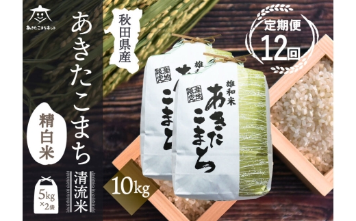 《定期便12ヶ月》あきたこまち 清流米 10kg(5kg×2袋)【白米】 秋田市雄和産 [秋田県産 あきたこまち お米 精米 定期便 10kg 10キロ 5kg袋]
