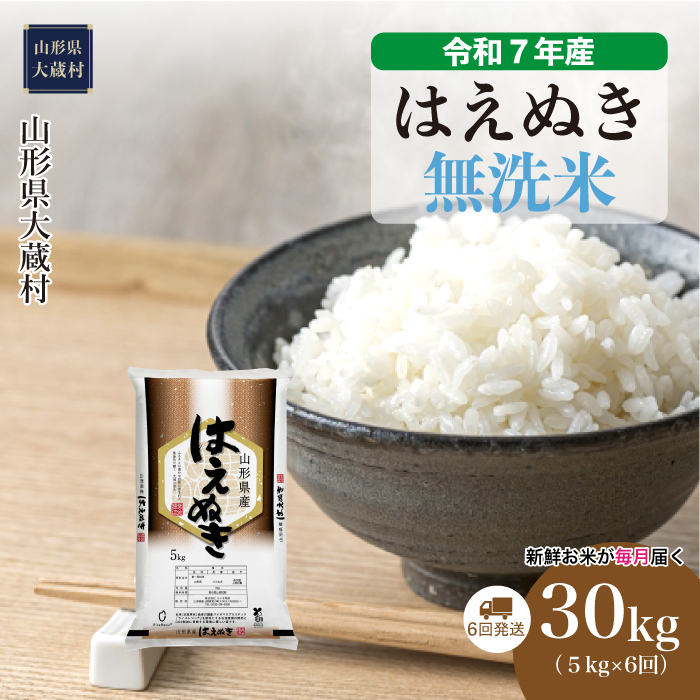 ＜令和7年産米＞ はえぬき 【無洗米】30kg定期便 (5kg×6回)　配送時期指定できます！