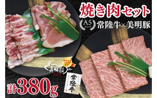
                  【常陸牛 A5ランク・美明豚焼肉セット】常陸牛カルビ180g＋美明豚200g（ロース100g・ばら100g） 冷凍 国産牛 和牛 牛肉 豚肉　ブランド豚 茨城県 水戸市 食べ比べ セット商品 国産 BBQ 10000円以内 老舗精肉店 EK-22

                
