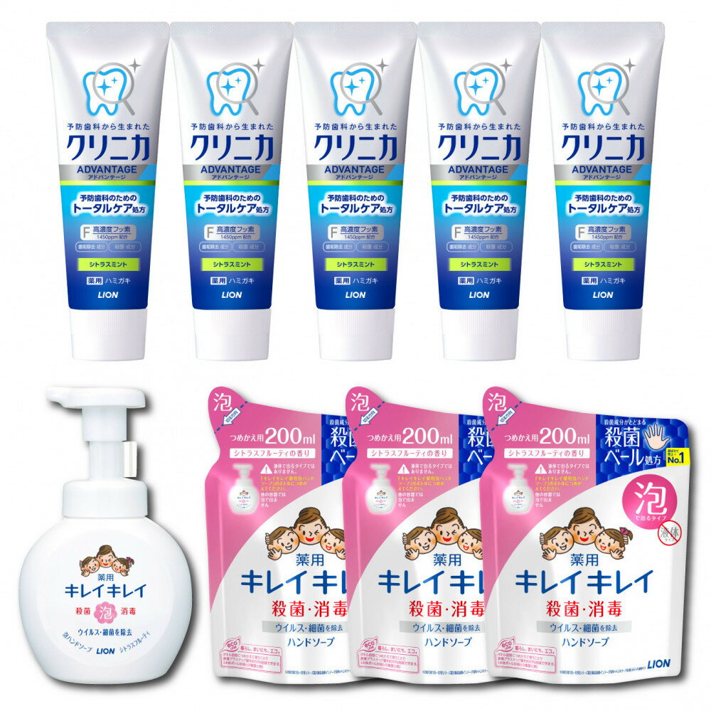 【ふるさと納税】オリジナルBセット「クリニカアドバンテージハミガキ　シトラスミント130g×5本＆キレイキレイ泡ハンドソープ本体1本（250ml）＆詰替え（200ml×3パック）」