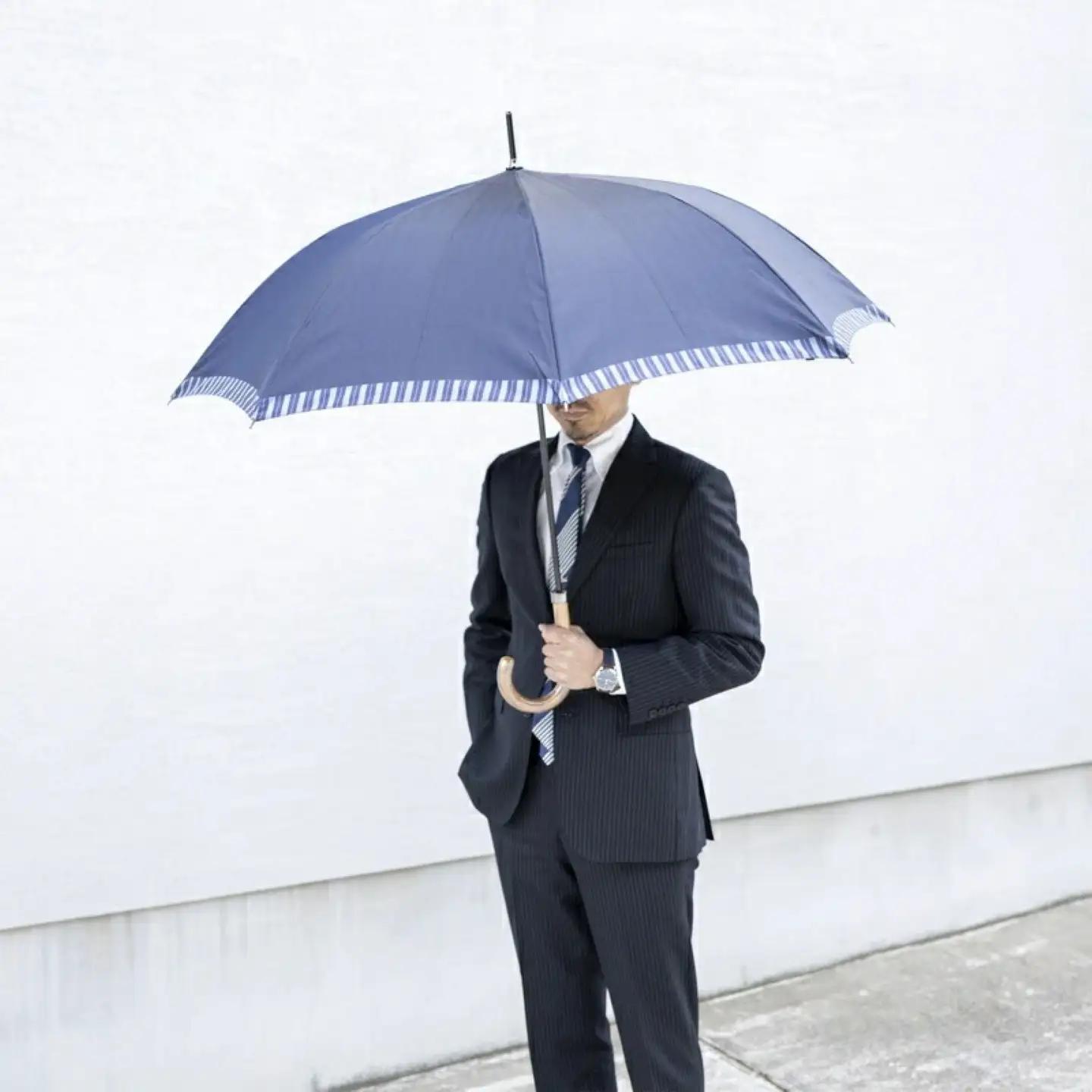　高級傘 紳士 長傘  Tie Plain×Stripe NAVY  プレゼント　
