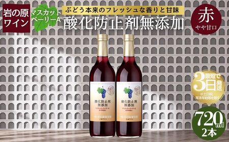ワイン 岩の原ワイン 酸化防止剤無添加 赤 やや甘口 2本セット 新潟 上越 マスカット ベーリーA 11.5％ 酒