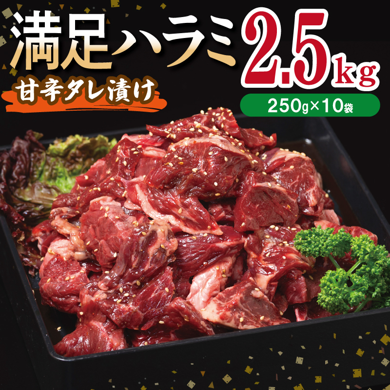 【満足牛ハラミ】甘辛タレ漬け 合計2.5kg 【味付け ハラミ 小分け 焼くだけ 簡単調理 BBQ 牛肉 250g×10P】 099H3712