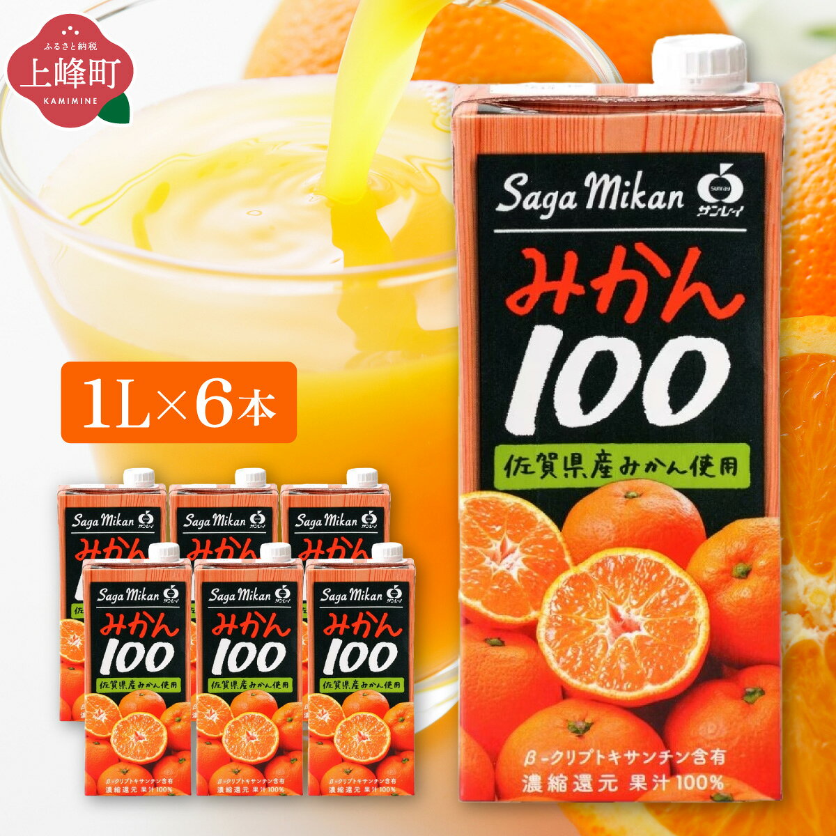 【ふるさと納税】 みかん100 1L×6本 | みかんジュース 甘い 濃厚 ジューシー コク みかん 柑橘 密柑 ギフト 果物 フルーツ 佐賀県産 佐賀県 人気 佐賀みかん さがみかん ジュース 温州みかん