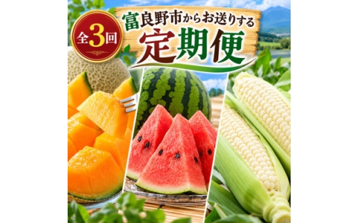 【発送月固定定期便】富良野産　メロン・スイカ・トウモロコシ全3回【4094159】