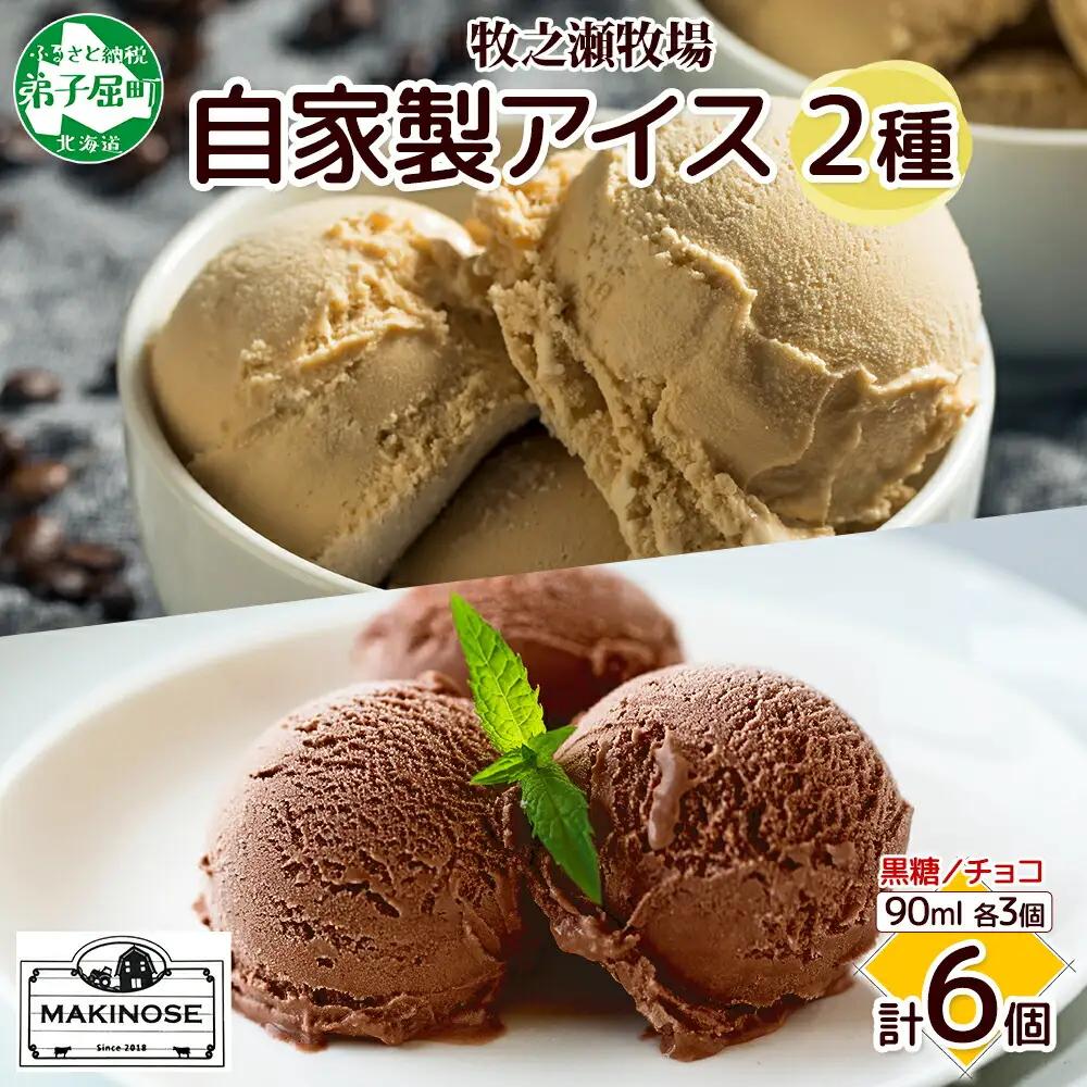 牧之瀬牧場 自家製アイス 2種 黒糖 チョコ 各3個 計6個 生乳 牛乳 フレーバー 牧場 デザート 手作り セット スイーツ 冷凍 送料無料 北海道 弟子屈町 3225