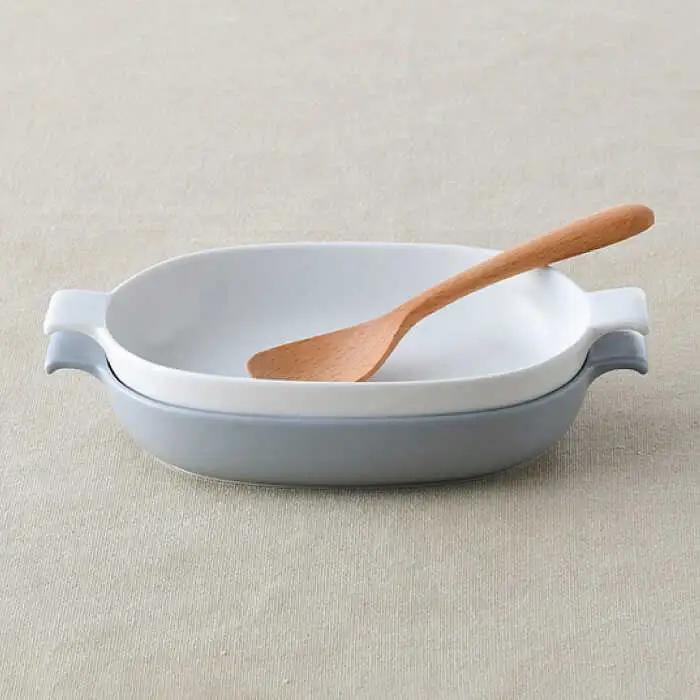 【波佐見焼】オーブンウェア グラタン皿 ホワイト・グレー ペアセット 食器 皿 【光春窯】 [XD60] 波佐見焼