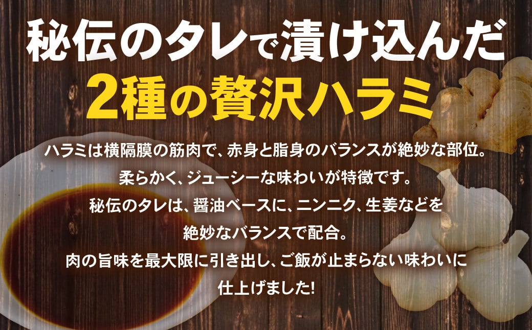 タレ漬け 牛ハラミ ・ 豚ハラミ 食べ比べ セット 各約250g×2パック 計約1.0kg