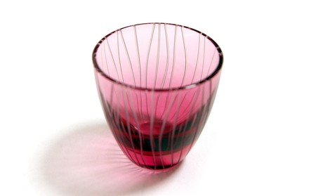 浅草切子 KANA KURITA「ぐい呑 よろけ縞 青藍/金赤＜艶消し＞」ペアセット 木箱入り