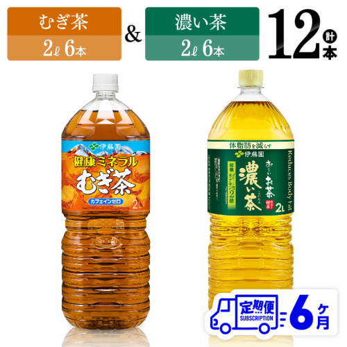 【6ヶ月定期便】 伊藤園 むぎ茶（2L）＆濃い茶（2L）(PET）12本 【 飲料類 麦茶 お茶 濃い茶 緑茶 PET セット 詰め合わせ 飲みもの 全6回 】