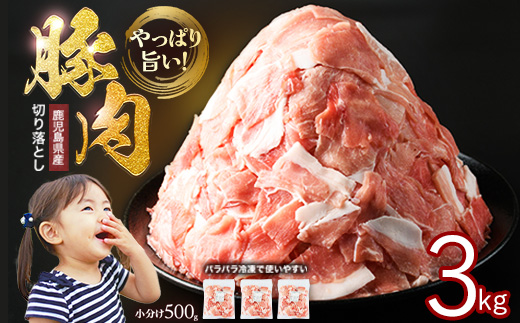 《訳あり》鹿児島県産 豚肉 切り落とし (計3kg・500g×6P)  小分け 冷凍 国産豚肉 鹿児島 ポーク 肉 個包装 人気 ランキング【スターゼン】starzen-1362-06