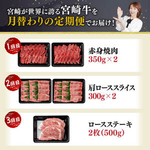 【6ヶ月定期便】宮崎牛定期便【肉 牛肉 国産 宮崎県産 宮崎牛 牛肉 黒毛和牛 和牛 焼肉用牛肉 BBQ用牛肉 すき焼き用牛肉 しゃぶしゃぶ 焼きしゃぶ 肩ロース ウデ モモ 鶏肉もも カット済み定期